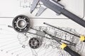 Technical drawing and callipers Royalty Free Stock Photo