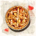 Technical drawing of a colorful apple pie, for Pi Day.