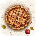 Technical drawing of a colorful apple pie, for Pi Day.