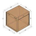 A technical drawing of a cubic cardboard box with specified dimensions in Royalty Free Stock Photo