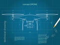 Technical drawing drone with blue paper background