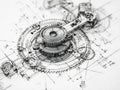 Technical drawing of a mechanical gear system with detailed engineering schematics Royalty Free Stock Photo