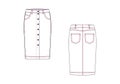Technical drawing of midi jean skirt. Fashion template