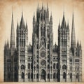 Technical Drawing of Neo-Gothic Civic Landmark Royalty Free Stock Photo