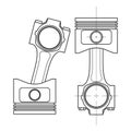 Technical drawing of a piston vector illustration.