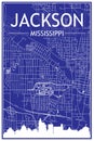 Hand-drawn panoramic city skyline poster with downtown streets network of JACKSON, MISSISSIPPI Royalty Free Stock Photo