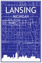 Panoramic city skyline poster with streets network of LANSING, MICHIGAN Royalty Free Stock Photo