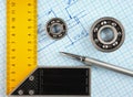 Technical drawing and setsquare Royalty Free Stock Photo