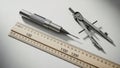 Technical drawing tools with ruler and compass for precision drafting Royalty Free Stock Photo