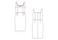 Vector fashion technical sketch of women middle sundress