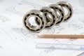 Technical drawings with the Ball bearings Royalty Free Stock Photo