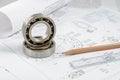 Technical drawings with the Ball bearings Royalty Free Stock Photo