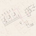 Technical engineering drawing. Blueprints with scheme of stokehold.