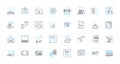 Technical equipment linear icons set. Gadgets, Instruments, Devices, Tools, Equipment, Instruments, Appliances line
