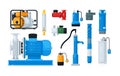 Technical equipment for water pump system isolated set Royalty Free Stock Photo