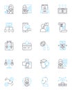 Technical expertise linear icons set. Programming, Nerking, Debugging, Automation, Cybersecurity, Cloud, Algorithms line