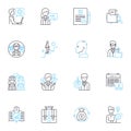 Technical expertise linear icons set. Programming, Nerking, Debugging, Automation, Cybersecurity, Cloud, Algorithms line