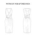 Technical flat fashion sketch - wrap dresses - woman clothes
