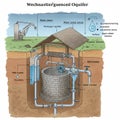 A technical illustration of an aquifer with labeled components. The image shows a Royalty Free Stock Photo