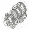 Technical illustration of a complex gear mechanism featuring an Royalty Free Stock Photo