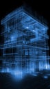 Office Building in Glowing Wireframe: A Technical Illustration