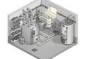 technical illustration of a mechanical room featuring a boiler Royalty Free Stock Photo