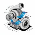 Detailed diagram of a turbocharger with airflow illustration Royalty Free Stock Photo