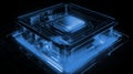 Glowing Wireframe of CPU on Motherboard