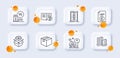 Technical info, Buying house and Door line icons pack. For web app. 3d glass buttons. Vector