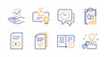 Technical info, Handout and Report icons set. Certificate, Approved and Clock signs. Vector Royalty Free Stock Photo