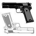 Technical Line Drawing of 9mm Pistol Gun Royalty Free Stock Photo