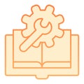 Technical literature flat icon. Book with cogwheel orange icons in trendy flat style. Book and gear gradient style Royalty Free Stock Photo