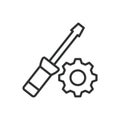 Technical Maintenance, icon in line design. Technical maintenance, repair, support, service, equipment, troubleshooting Royalty Free Stock Photo