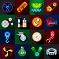 Technical mechanisms icons set, flat style