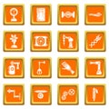 Technical mechanisms icons set orange square vector