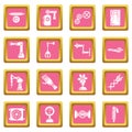 Technical mechanisms icons set pink square vector