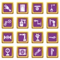 Technical mechanisms icons set purple square vector