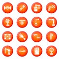 Technical mechanisms icons set red vector