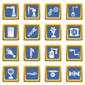 Technical mechanisms icons set blue square vector