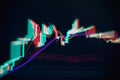 Technical price graph and indicator, red and green candlestick chart on blue theme screen, market volatility, up and down trend. Royalty Free Stock Photo