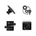 Technical project black glyph icons set on white space