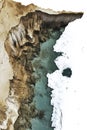 Technical satellite scan of a coastal cliff showcasing erosion patterns elevation levels and topographical features in 3D.