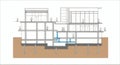 Detailed Architectural Cross Section of a Modern Multi Story Office Building Showing Structural Elements Foundation and Blue Utili Royalty Free Stock Photo