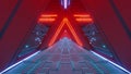 Technical scifi space warship tunnel corridor with glowing wireframe bottom an glass windows 3d illustration wallpaper