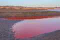 Technical settler of industrial water of mining industry in Kryvyi Rih, Ukraine. Red water polluted with iron ore waste Royalty Free Stock Photo