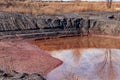Technical settler of industrial water of mining industry in Kryvyi Rih, Ukraine. Red water polluted with iron ore waste Royalty Free Stock Photo