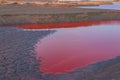 Technical settler of industrial water of mining industry in Kryvyi Rih, Ukraine. Red water polluted with iron ore waste Royalty Free Stock Photo