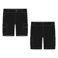 Technical sketch black cargo shorts pants design template