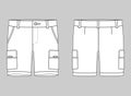 Technical sketch cargo shorts pants design template. Cargo Pants