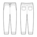 Technical sketch of casual pants with pockets. KIds trousers design template. CAD male sport pants